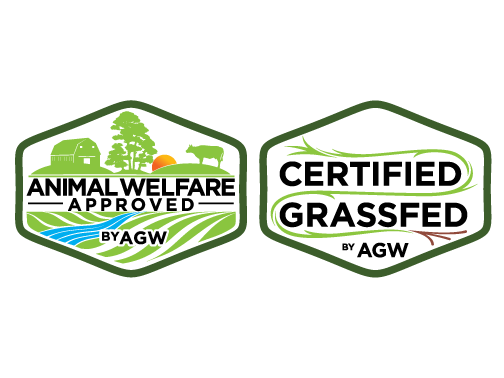 Certified Animal Welfare Approved by AGW and Certified Grassfed by AGW logos