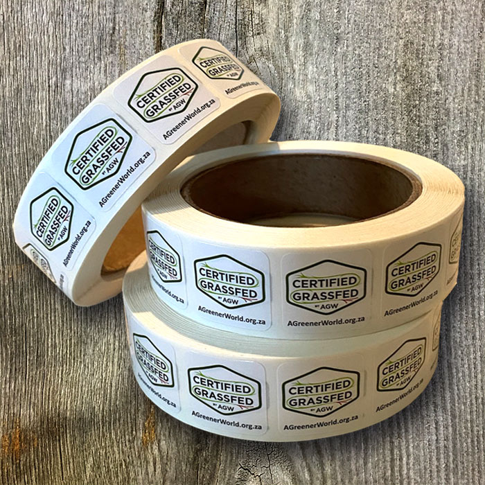Certified Grassfed by AGW South Africa food label rolls.